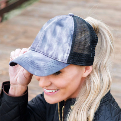 C.C® Beanie Diamond Dyed Messy Bun Pony Cap Adjustable Trucker Hats by Truly Contagious