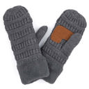Dark Grey Junior - ADULT (10" TOTAL) C.C® Mittens Sherpa Lined Accessories, Adult and Junior by Truly Contagious
