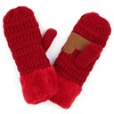 Red - ADULT (10" TOTAL) C.C® Mittens Sherpa Lined Accessories, Adult and Junior by Truly Contagious