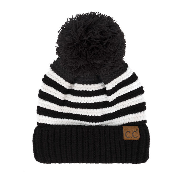 C.C® Chunky Knit Striped Pom Beanie by Truly Contagious