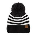 Black C.C® Chunky Knit Striped Pom Beanie by Truly Contagious