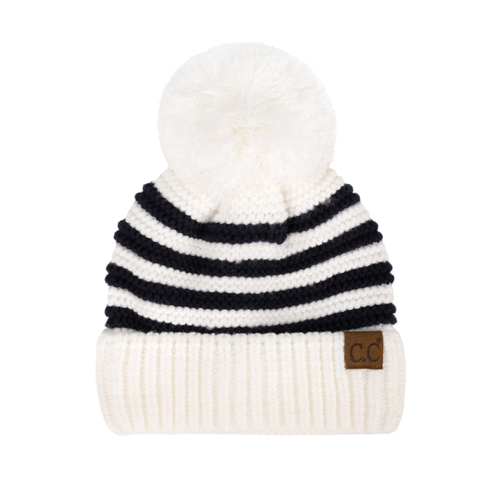 C.C® Chunky Knit Striped Pom Beanie by Truly Contagious