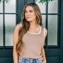 Beige XL Claire Ribbed Colorblock Edge Tank Top