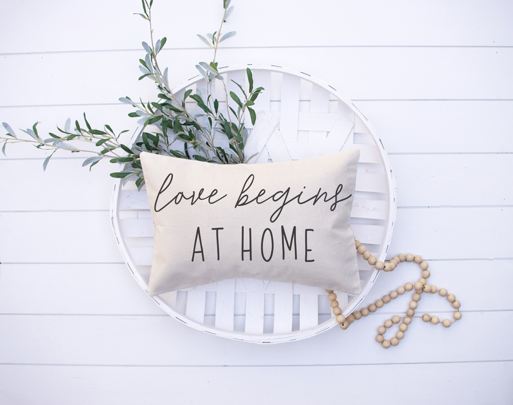 Love Begins At Home 12x20 inch Pillow Cover