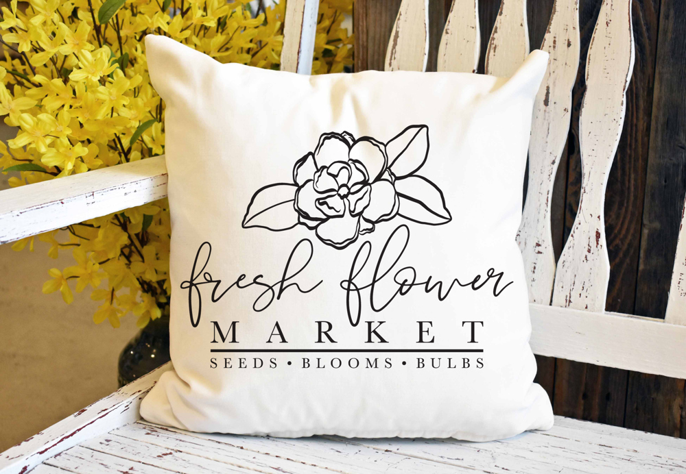 Fresh Flower Market Sketch Pillow Cover 18x18 inch