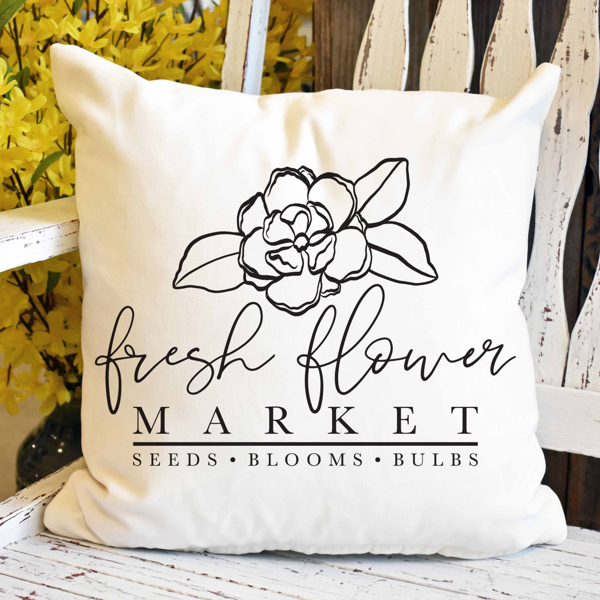 Fresh Flower Market Sketch Pillow Cover 18x18 inch