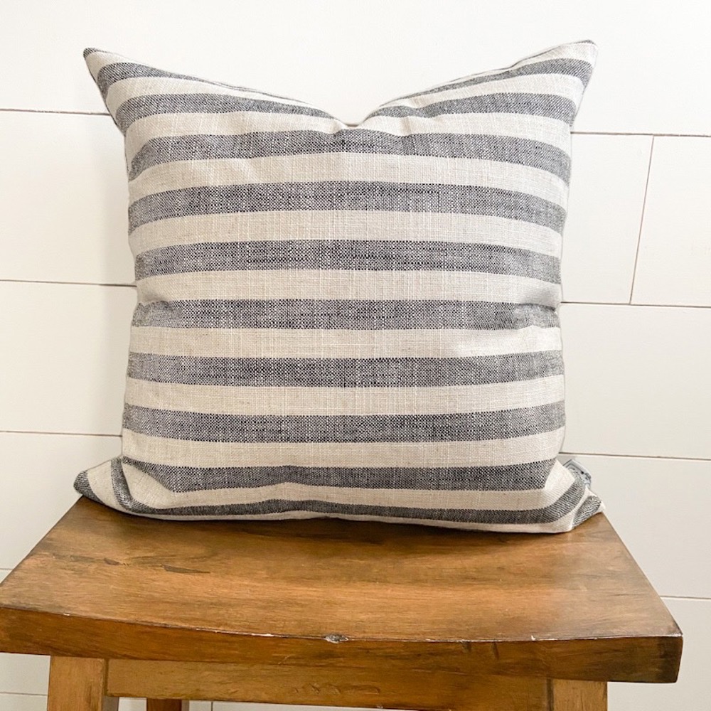 Gray and white medium stripe woven pillow cover 18x18 inch