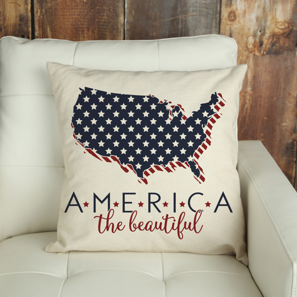 America The Beautiful Pillow Cover 18x18 inch- Fourth of July- Independence Day