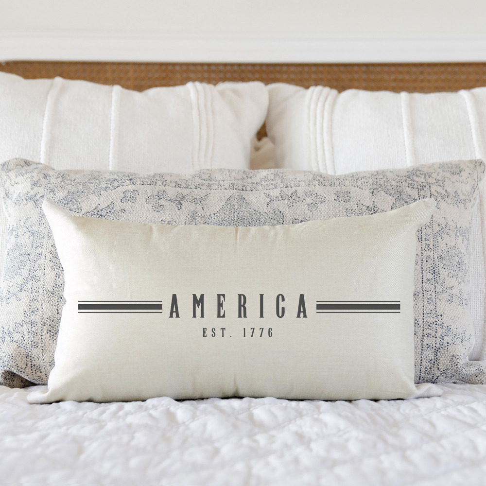 America with Stripes- Summer Pillow Cover 12x20 inch