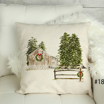 Christmas Barn with wreath- 18x18 inch pillow cover #18