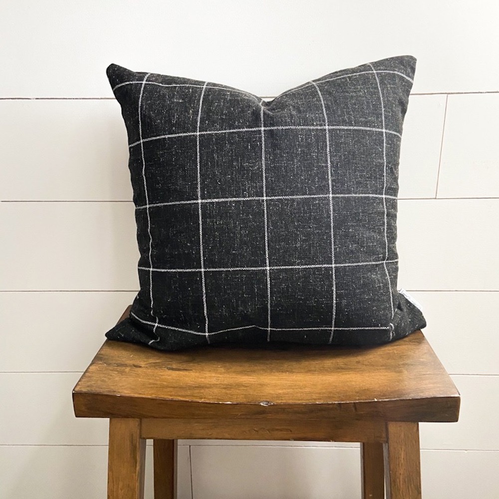 Black Window Pane with White Grid Woven Pillow Cover 18x18 inch