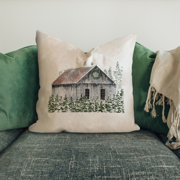 Gray Barn with Trees Pillow Cover 18x18 inch