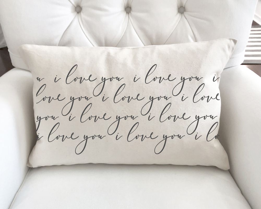 I Love You Pattern Charcoal Valentine's Day Pillow Cover 12x20