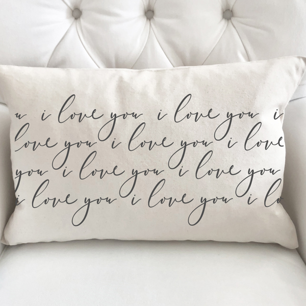 I Love You Pattern Charcoal Valentine's Day Pillow Cover 12x20