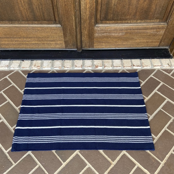 Modern Farmhouse Rug- Woven Rug- Navy with White Stripes