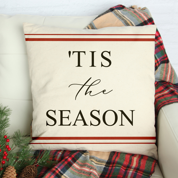 Tis the season- red farmhouse stripes- 18x18 inch pillow cover