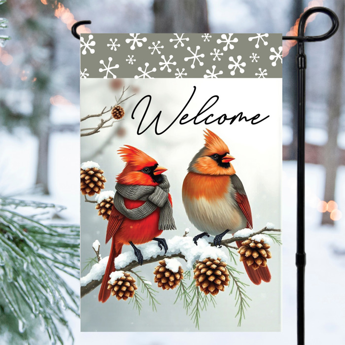 Red Cardinal Welcome Garden Flag (Winter) 