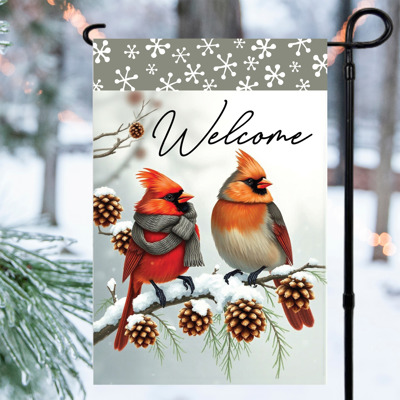 Red Cardinal Welcome Garden Flag (Winter) 