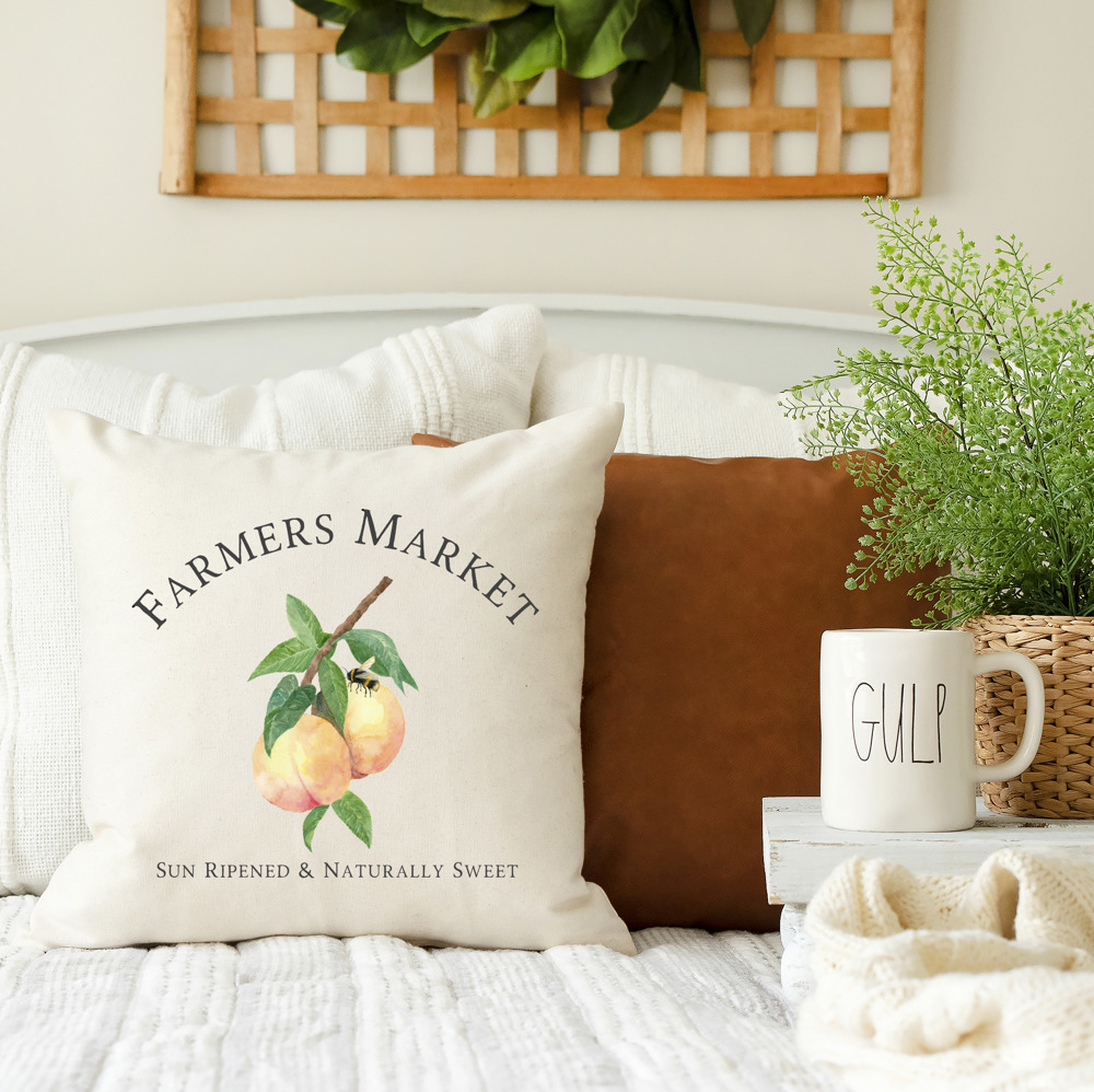 Farmer's Market Peaches- Summer Pillow Cover 18x18 inch