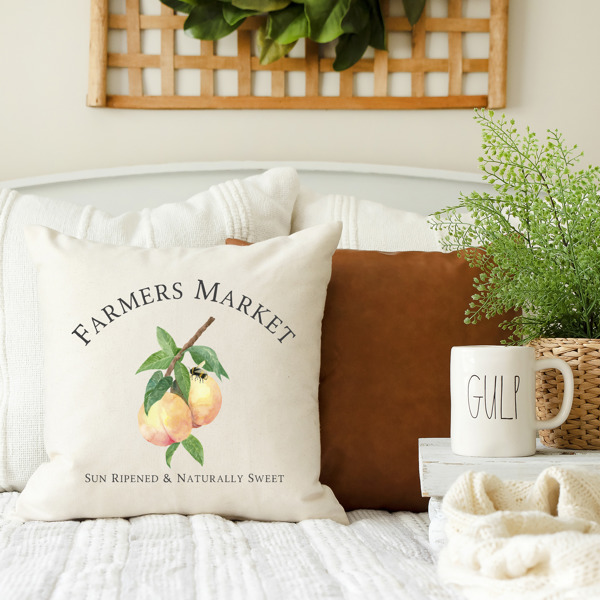 Farmer's Market Peaches- Summer Pillow Cover 18x18 inch