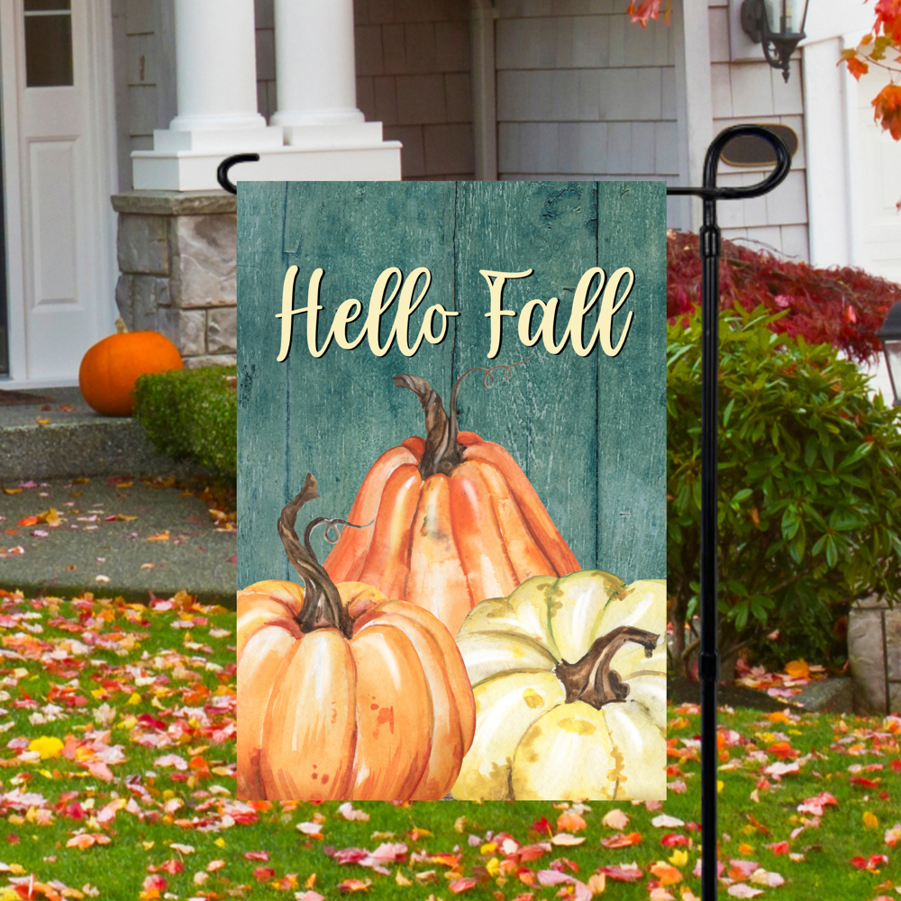 Hello Fall Blue Garden Flag 12x18 inch