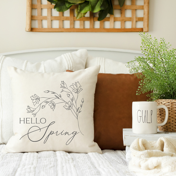 Hello Spring Floral- Spring Pillow Cover 18x18 inch