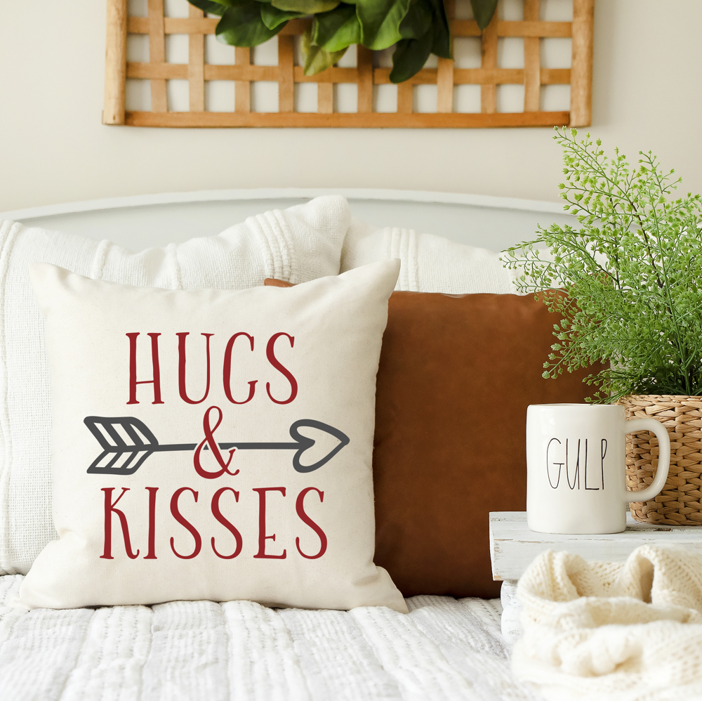 Hugs and Kisses Valentine's Day Pillow Cover 18x18