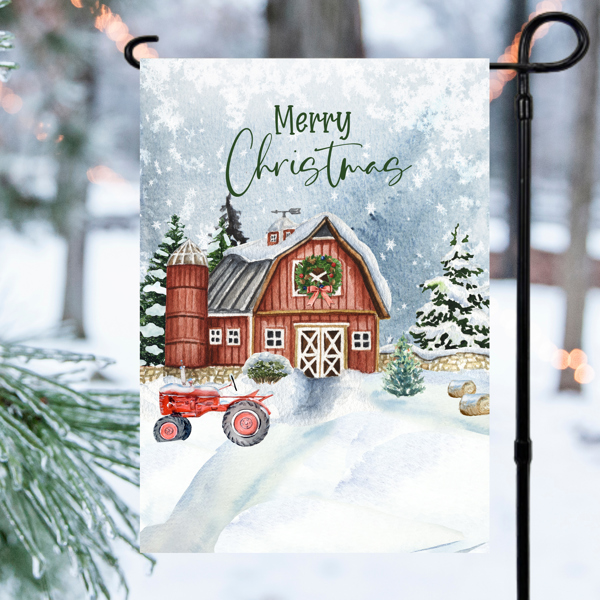 Merry Christmas Barn Christmas Garden Flag 12x18 inch