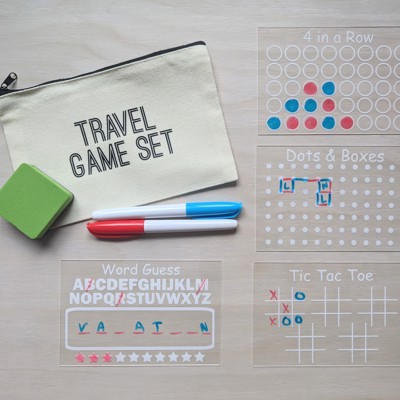 Reusable Travel Game Set for Kids: 4 Game Boards with Dry Erase Markers