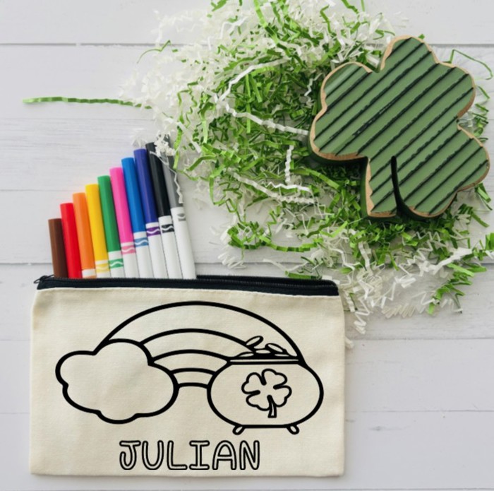 St. Patrick's Day Gift for Kids - Personalized Color Your Own Bag Activity Kit with Markers
