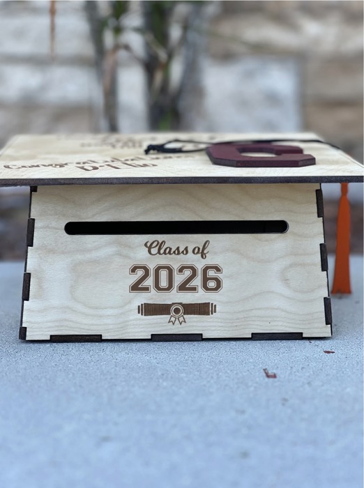 Graduation Cap Card Holder Box | Class of 2026 | Personalized Senior Gift | Custom Name & School Letter | Grad Party Money Box