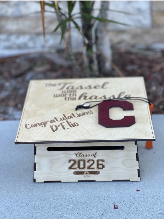 Graduation Cap Card Holder Box | Class of 2026 | Personalized Senior Gift | Custom Name & School Letter | Grad Party Money Box