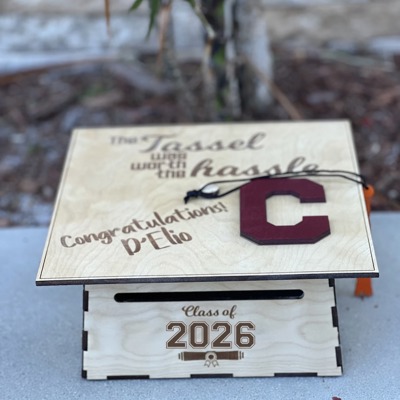 Graduation Cap Card Holder Box | Class of 2026 | Personalized Senior Gift | Custom Name & School Letter | Grad Party Money Box