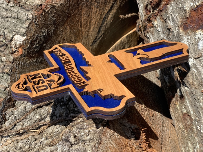 US Navy “Forged by the Sea” Wooden Cross — Laser Cut Military Wall Decor