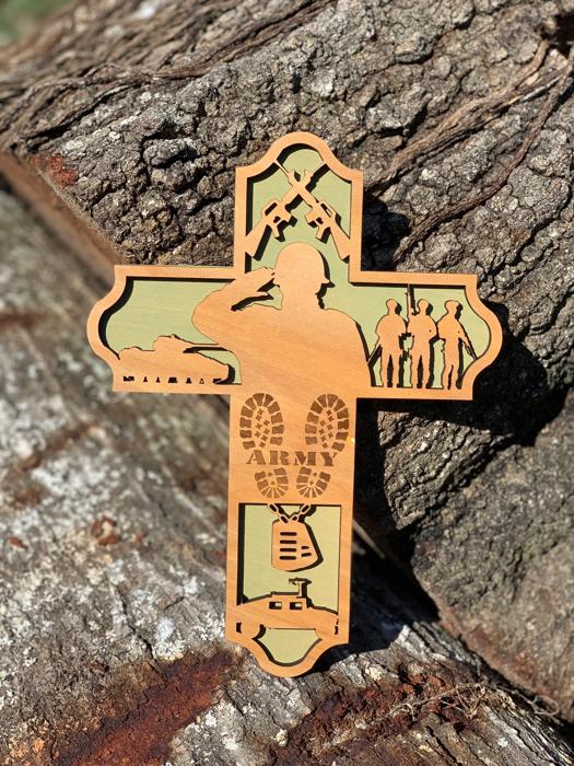 Laser-Cut & Engraved Wooden Army Cross