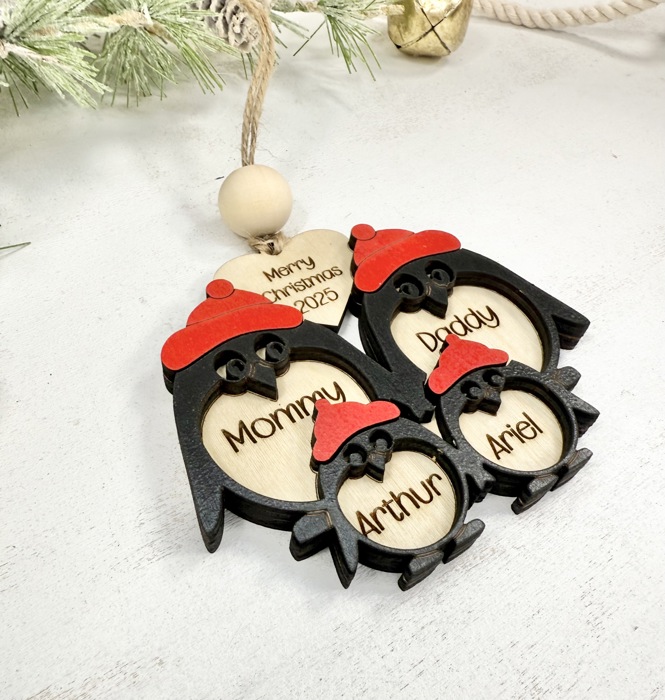 Personalized Penguin Family Christmas Ornament, Personalized Christmas Ornament, Customized Family Ornament