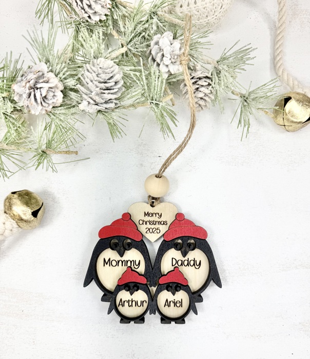 Personalized Penguin Family Christmas Ornament, Personalized Christmas Ornament, Customized Family Ornament