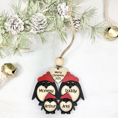 Personalized Penguin Family Christmas Ornament, Personalized Christmas Ornament, Customized Family Ornament
