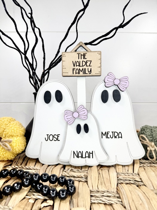 Personalized With Name Ghost Halloween Sign, Farmhouse Halloween Tier Tray Decor, Halloween Decorations, Ghost Family