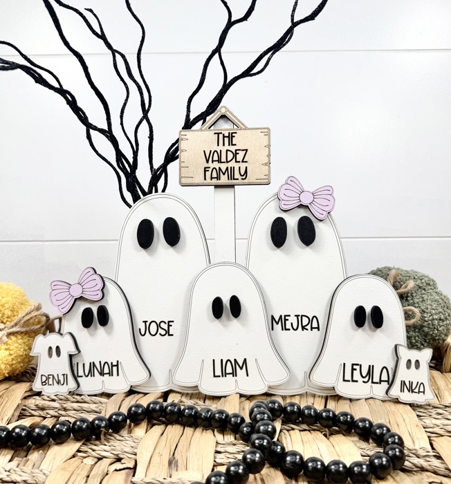 Personalized With Name Ghost Halloween Sign, Farmhouse Halloween Tier Tray Decor, Halloween Decorations, Ghost Family