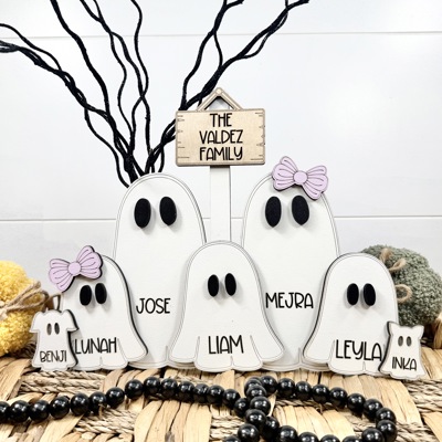 Personalized With Name Ghost Halloween Sign, Farmhouse Halloween Tier Tray Decor, Halloween Decorations, Ghost Family