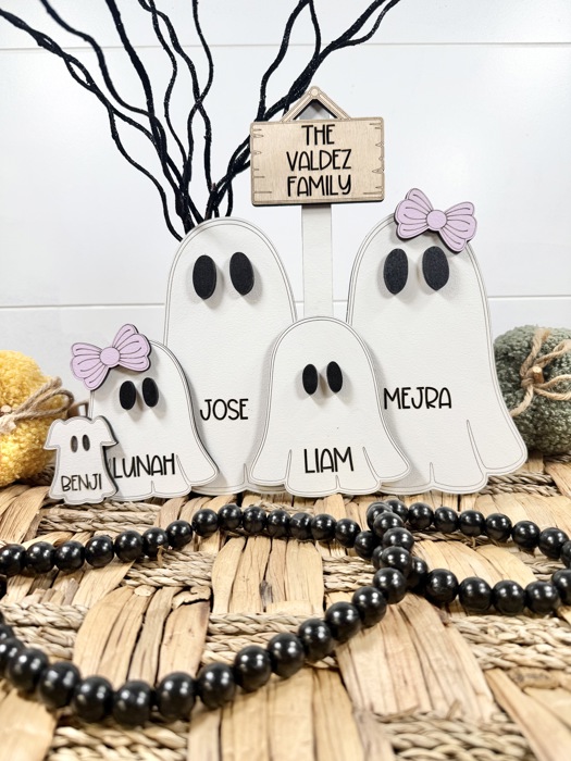 Personalized With Name Ghost Halloween Sign, Farmhouse Halloween Tier Tray Decor, Halloween Decorations, Ghost Family
