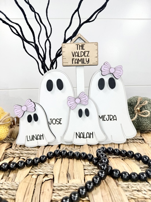 Personalized With Name Ghost Halloween Sign, Farmhouse Halloween Tier Tray Decor, Halloween Decorations, Ghost Family