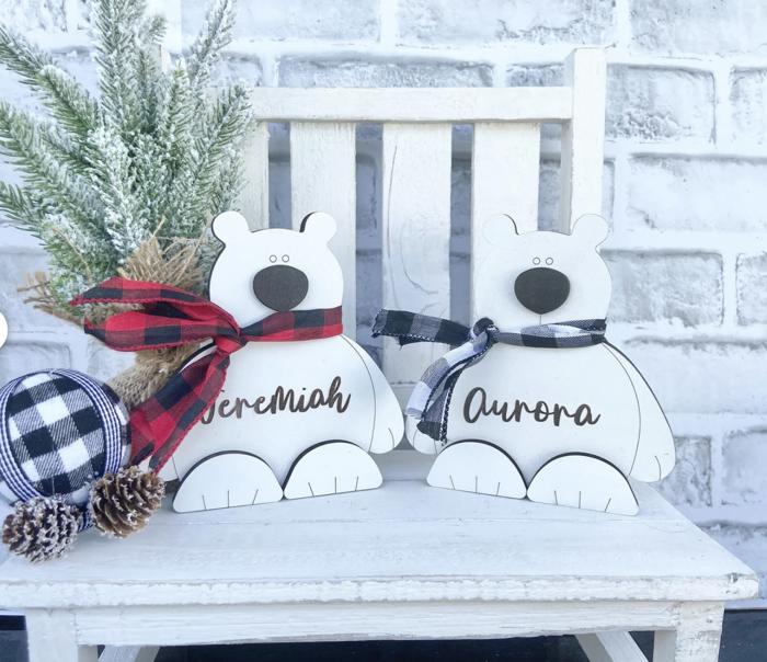 Personalized Wood Polar Bear, Polar Bear Shelf Sitters, Polar Bear Decor, White Home Decor, Holiday Decor