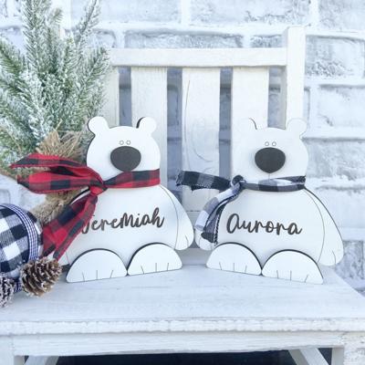 Personalized Wood Polar Bear, Polar Bear Shelf Sitters, Polar Bear Decor, White Home Decor, Holiday Decor