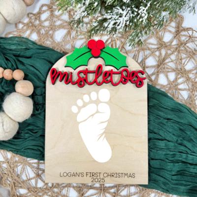 DIY Footprint Art, Baby's First Christmas, Mistletoes Sign