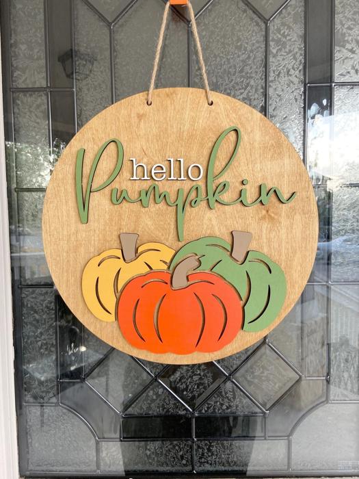 Hello Pumpkin Door Hanger, Fall Decor, Fall Porch Decor, Fall Door Sign