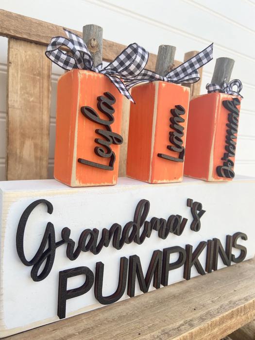 Grandma’s Pumpkins,Personalized Pumpkin Block, Wooden Pumpkin Blocks, Custom Pumpkin Family, Custom Fall/Halloween Gifts , Pumpkin Decor