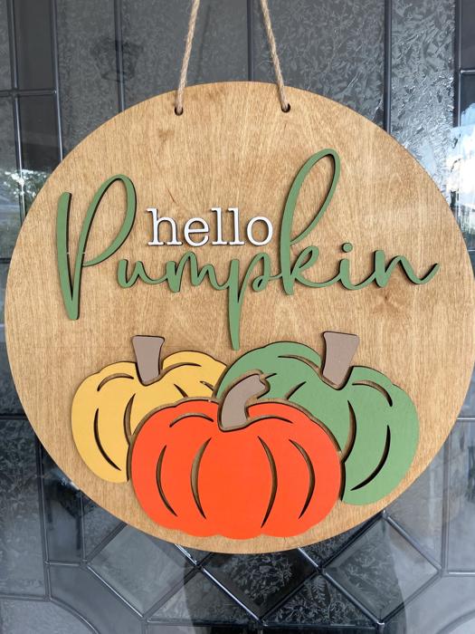Hello Pumpkin Door Hanger, Fall Decor, Fall Porch Decor, Fall Door Sign