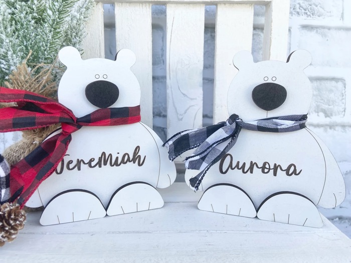 Personalized Wood Polar Bear, Polar Bear Shelf Sitters, Polar Bear Decor, White Home Decor, Holiday Decor